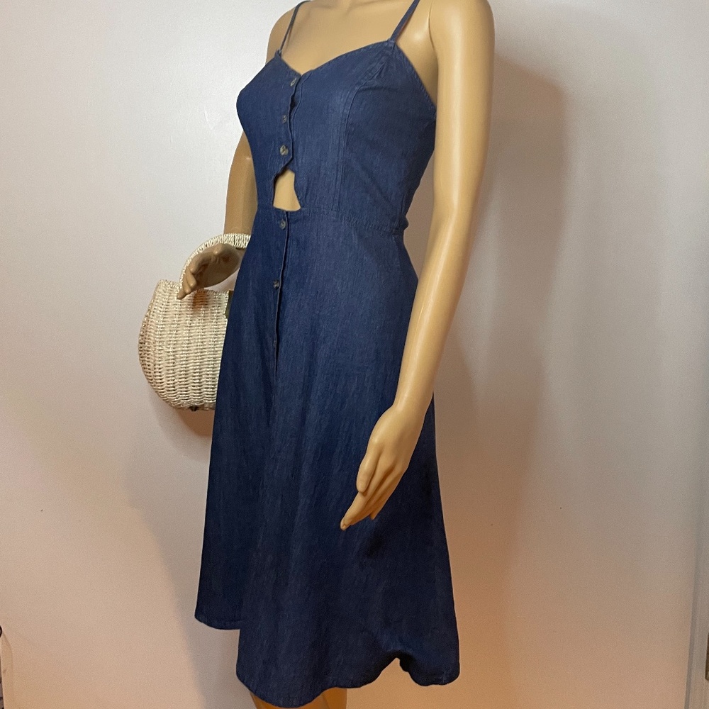 Minimalist spaghetti strap Jean cutout midi dress! - Picture 6 of 14
